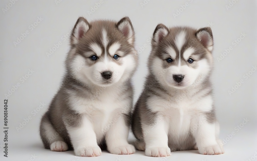 Cachorros de raza husky siberiano sobre fondo blanco 