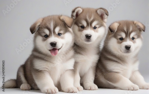 Cachorros de raza husky siberiano sobre fondo blanco  photo
