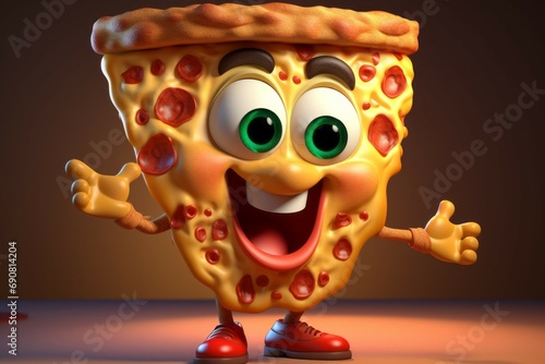 Cartoon character Pizza. Illustration or drawing with selective focus and copy space