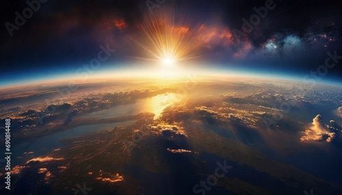 Sunrise over planet Earth in space © adobedesigner