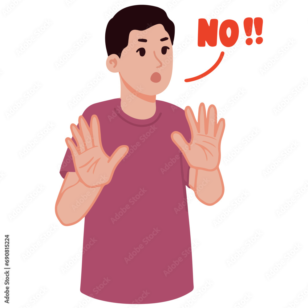 Portrait annoyed man saying stop no denial gesture illustration Portrait annoyed man saying stop no denial gesture illustration