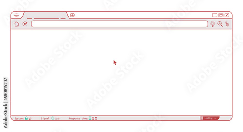 Creative red internet browser webpage vector with system, signal, response time, loading icons. Editable lines web browser with icons illustration. Homepage mockup background illustration.
