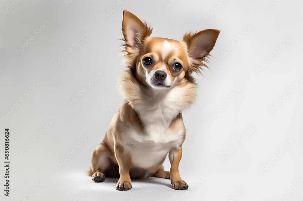 Long-haired Chihuahua dog portrait. Copy space and isolated