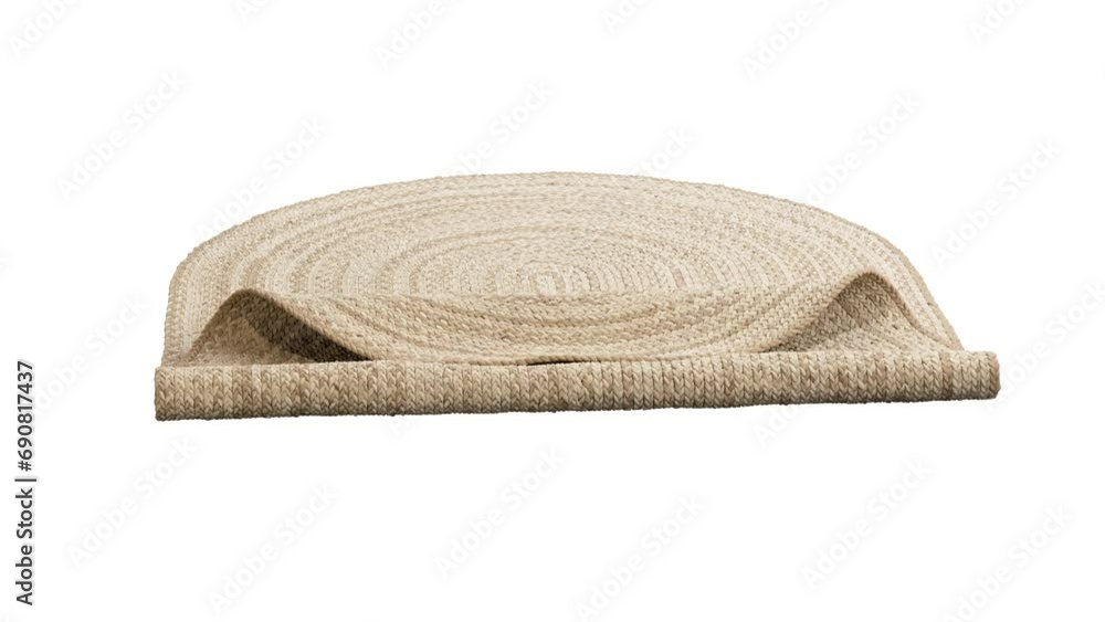 Circular Rug Animation Circular animation of natural braided oval beige jute carpet on white ...
