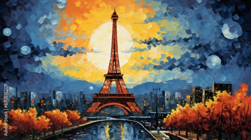 Effiel Tower In Oil Painting Style