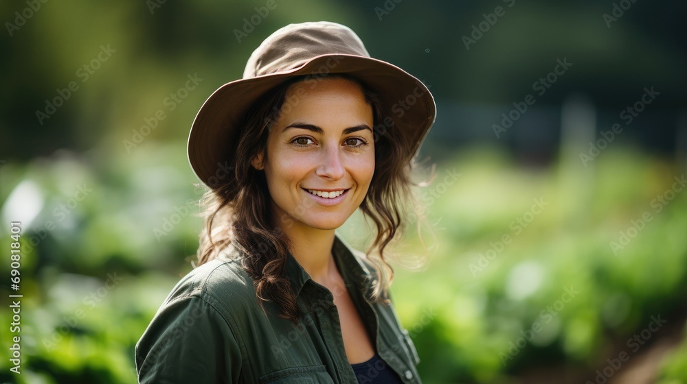 young woman farmer portrait with vegetable garden crop garden