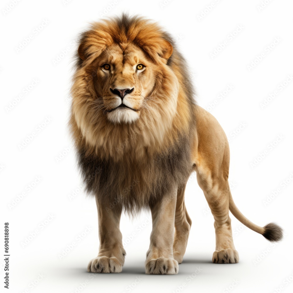 a lion, white background, photography