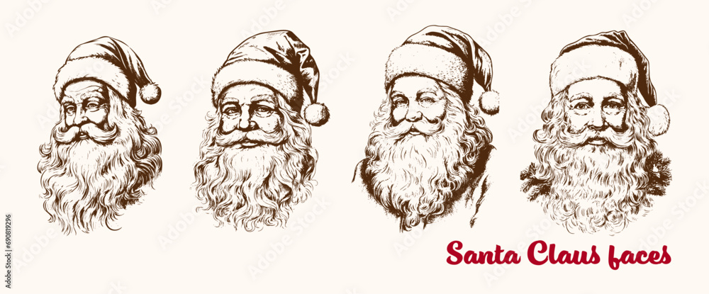 Collection of Santa Claus faces Sketch illustration Collection of Santa Claus faces Sketch illustration