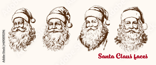 Collection of Santa Claus faces Sketch illustration