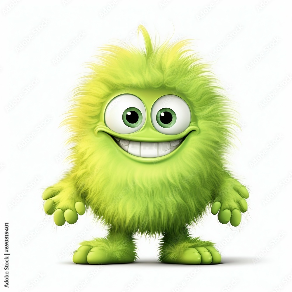 Fototapeta premium Joyful Green Furry Cartoon Monster. Generative ai