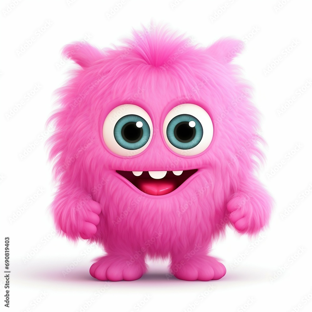 Playful Pink Fuzzy Cartoon Monster. Generative ai