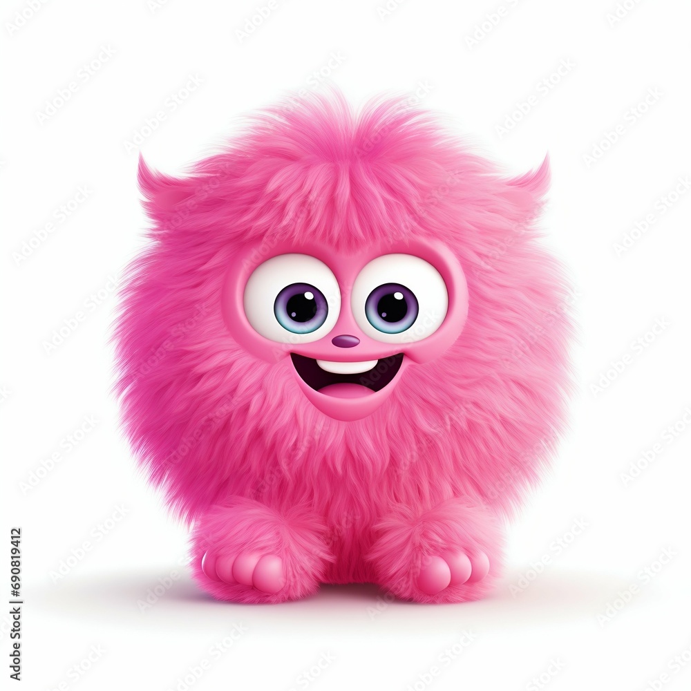 Playful Pink Fuzzy Cartoon Monster. Generative ai Playful Pink Fuzzy Cartoon Monster. Generative ai