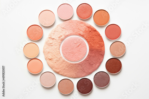 Professional eye shadow palette color of the year Peach Fuzz and a brush on white background