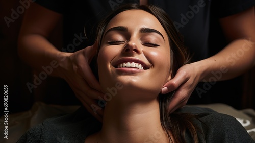 Relaxing neck massage by skilled professional masseuse for stress relief and rejuvenation