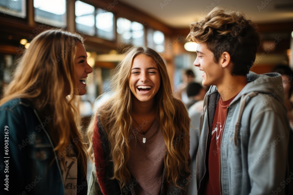 High School Students. A candid snapshot capturing the camaraderie and laughter shared among high school students, illustrating the beauty of genuine friendships. High School Students. A candid snapshot capturing the camaraderie and laughter shared among high school students, illustrating the beauty of genuine friendships.