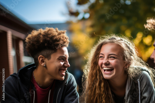 High School Students. A candid snapshot capturing the camaraderie and laughter shared among high school students, illustrating the beauty of genuine friendships.