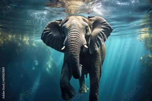An elephant swimming underwater