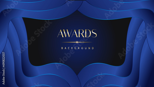 Dark blue golden royal awards graphics background. Lines growing elegant shine spark. Luxury premium corporate abstract design template.