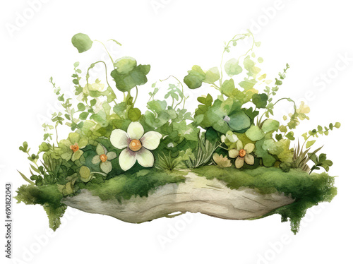 Shabby chic watercolor green rock flower arrangement isolated on transparent background
