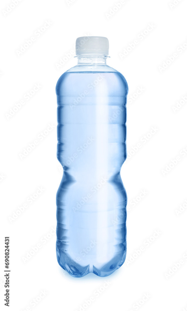 One plastic bottle with fresh water isolated on white One plastic bottle with fresh water isolated on white