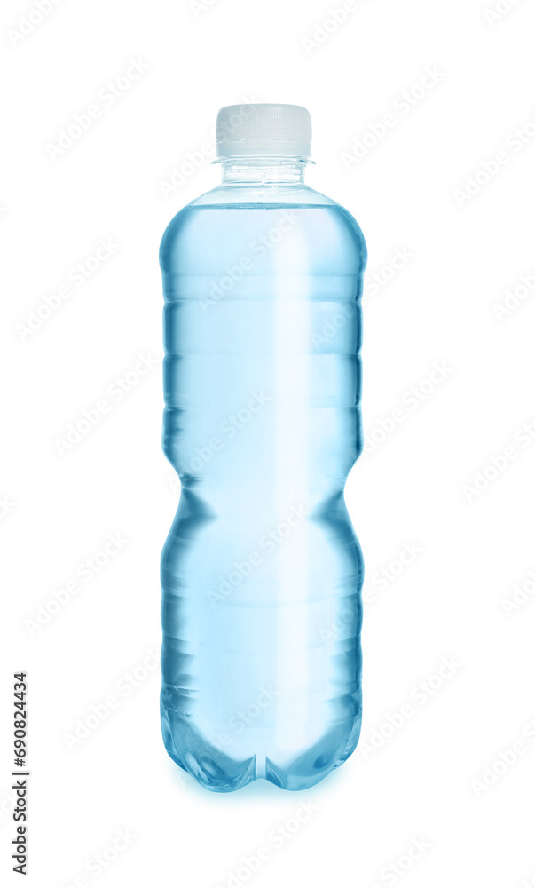 Naklejka premium One plastic bottle with fresh water isolated on white