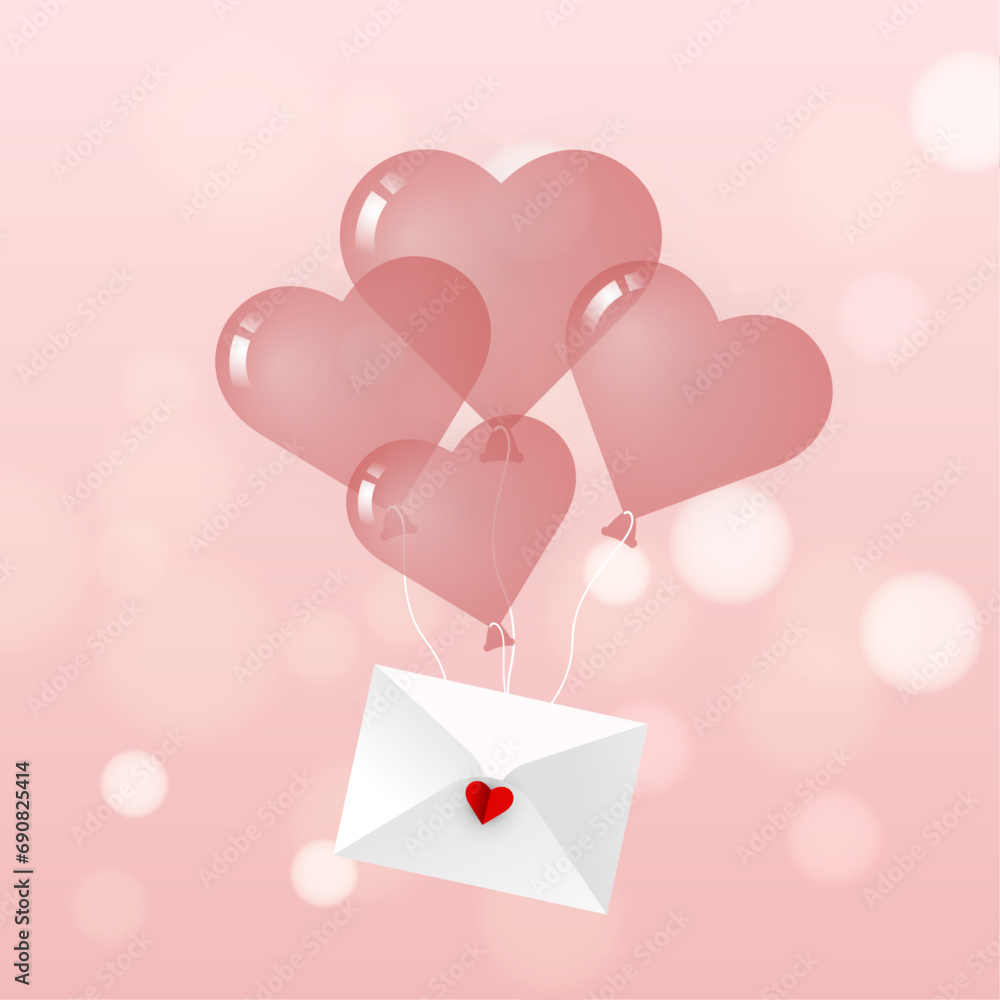 Valentines letter envelope with hearts balloons Valentines letter envelope with hearts balloons
