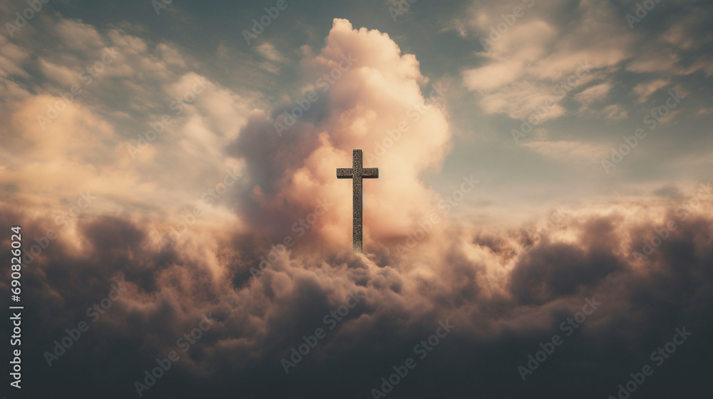 Eternal Horizon: Cross in the Golden Evening, Generative AI Eternal Horizon: Cross in the Golden Evening, Generative AI