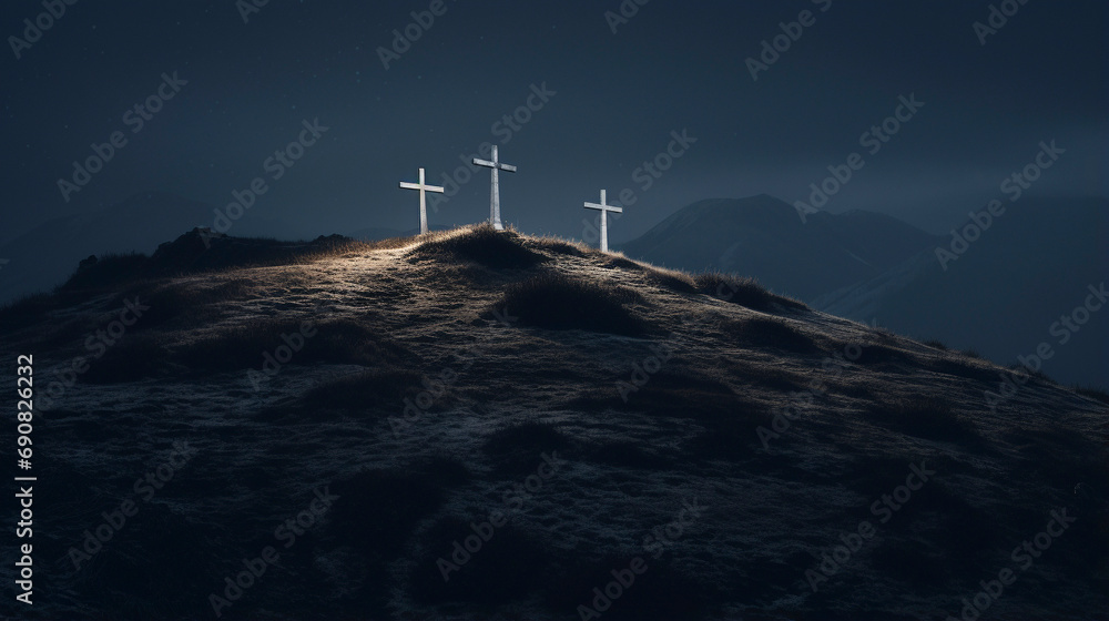 Obraz premium Sacred Sunset: Christ's Arms Outstretched, Generative AI
