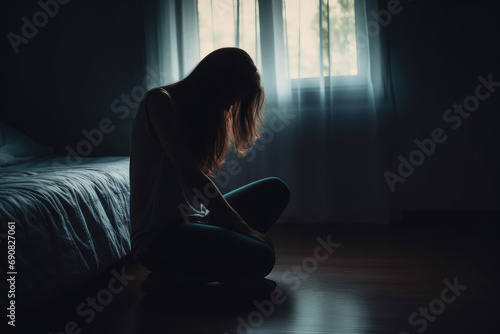 Lonely woman feeling depressed and with anxiety. Behavioral and mental health