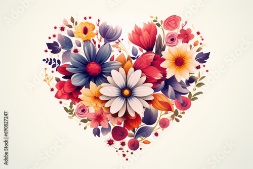 Floral cute heart with white background . Valentines day illustration. © britaseifert