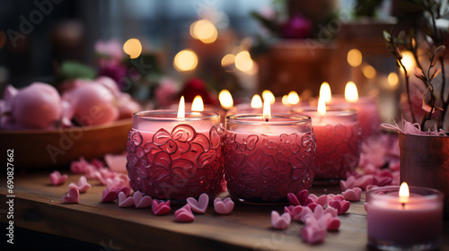 pink candles on a table