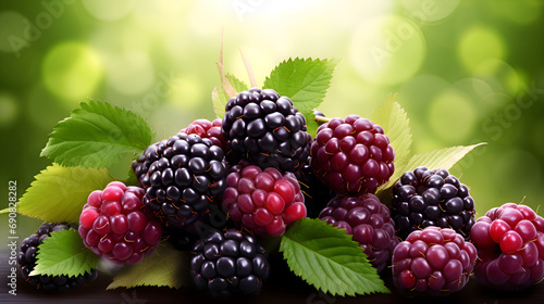 Fresh berries with green leaves   Fresh juicy organic dewberry background Ripe blackberries background   Dark Blackberry Fruits 