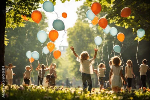 Children playing with balloons in the park
