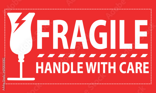 Fragile handle with care sticker, fragile label with broken glass symbol vector.
