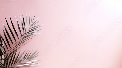 Blurred shadow from palm leaves on the pink wall. Minimal abstract background for product presentation