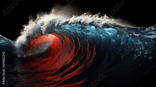Red and blue ocean waves on dark background photo