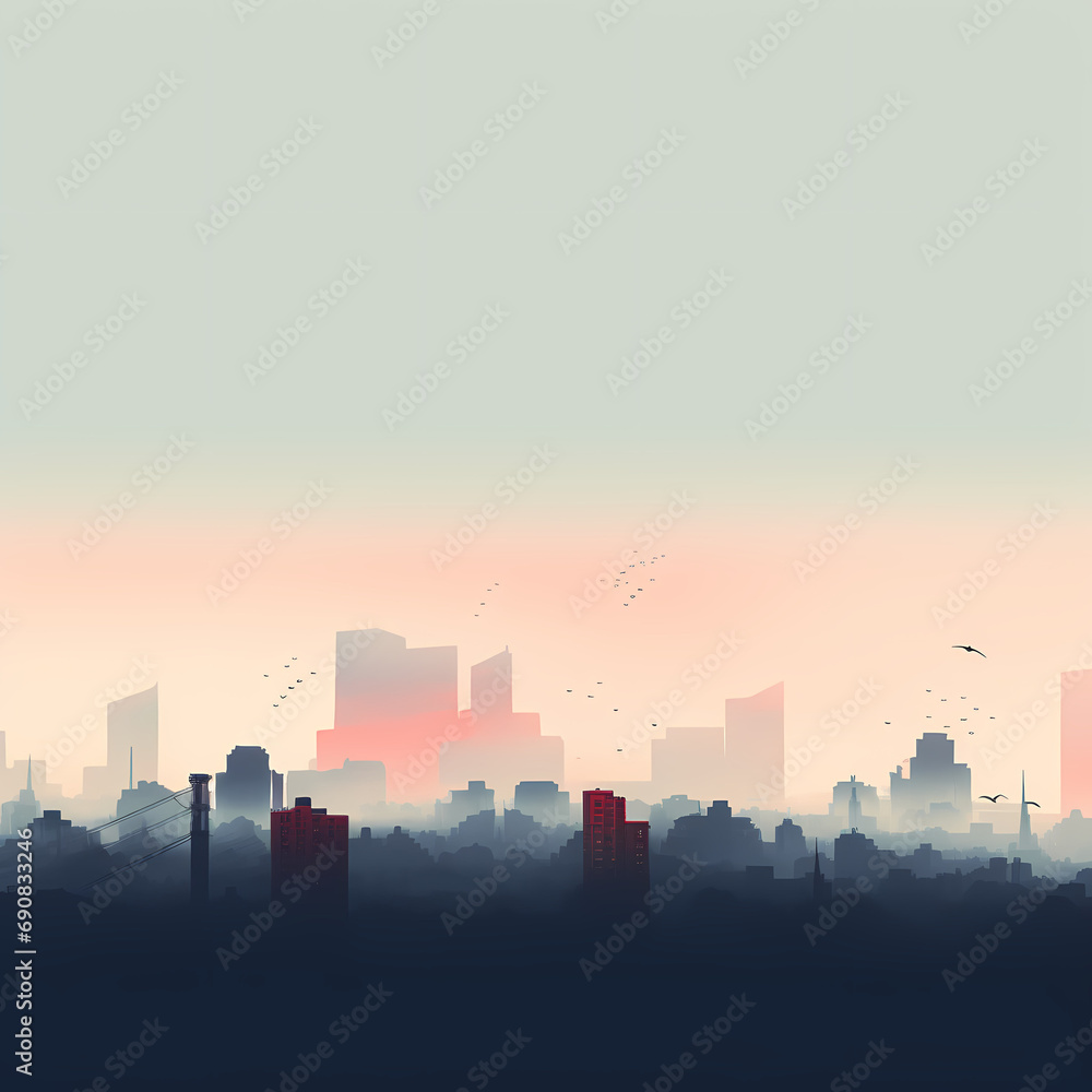A minimalist cityscape at dawn