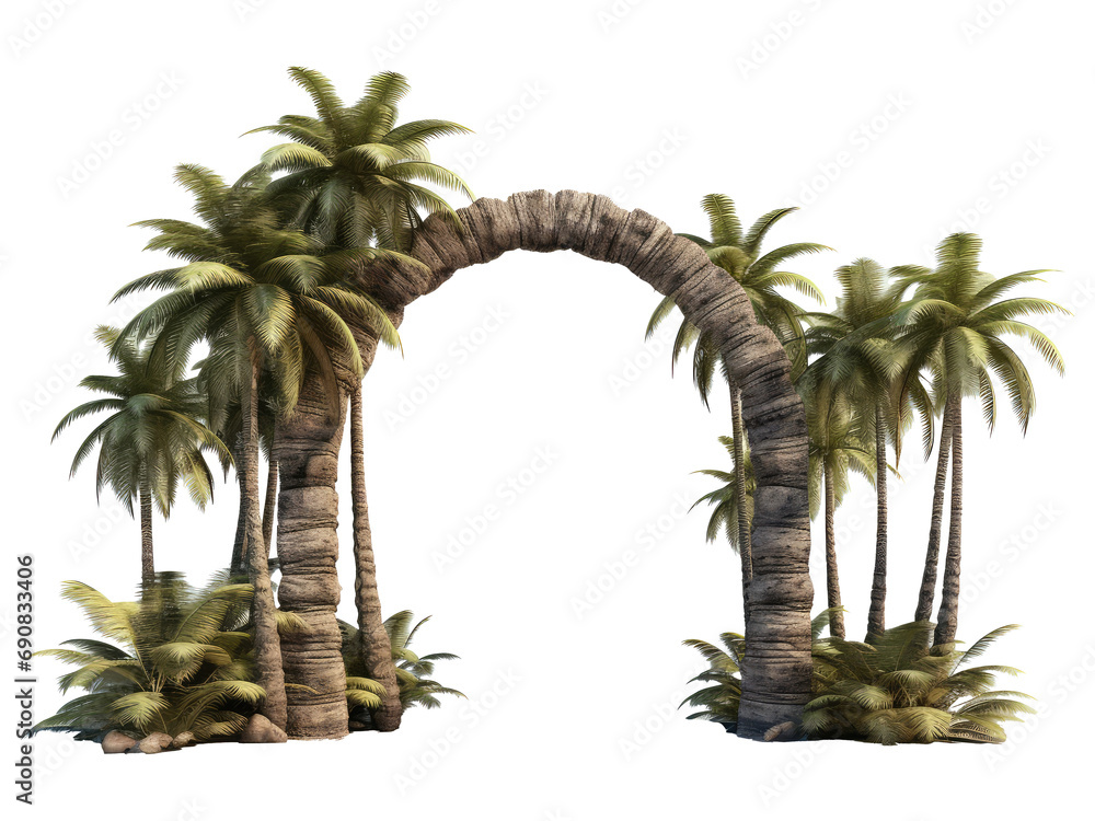 coconut trees with an arch isolated on transparent background