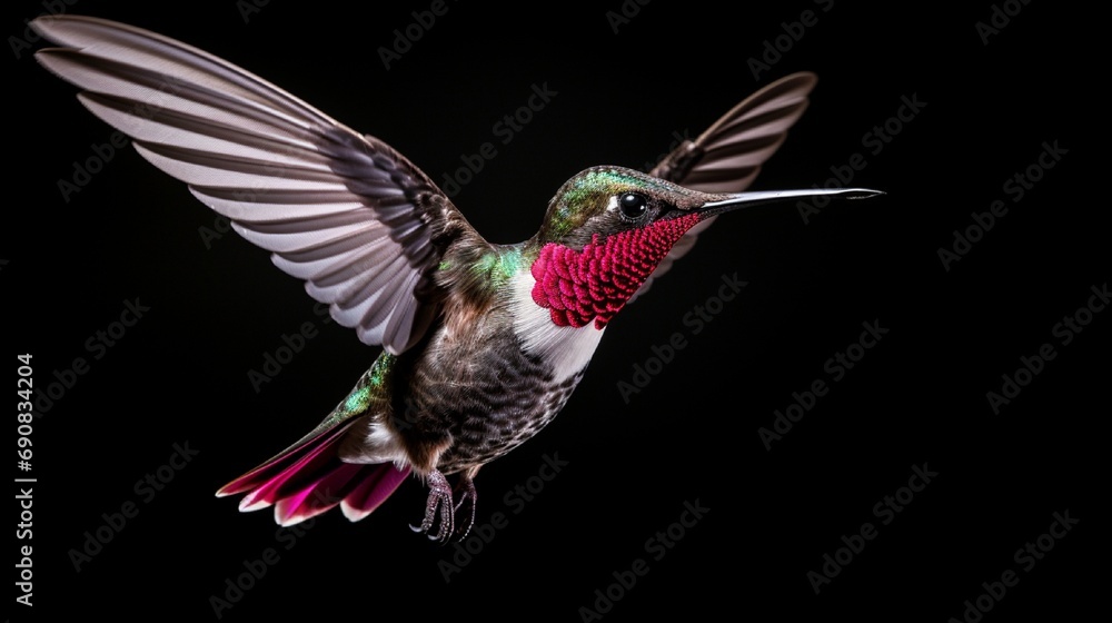Obraz premium Anna's Hummingbird adult male hovering and feeding. 