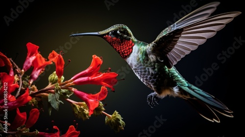 Anna's Hummingbird adult male hovering and feeding.  © Muhammad
