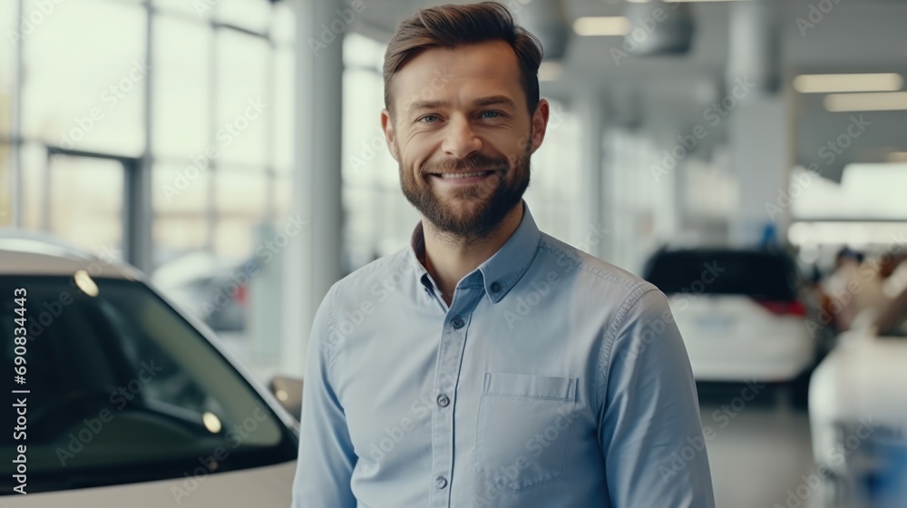 Man happy customer for buyer new car auto, male want buy automobile in showroom vehicle dealership store motor show indoor Sales. Man happy customer for buyer new car auto, male want buy automobile in showroom vehicle dealership store motor show indoor Sales.