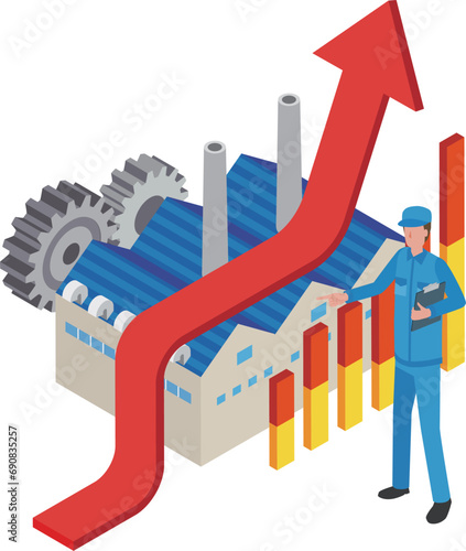 工場の生産力や業績アップのイメージイラスト