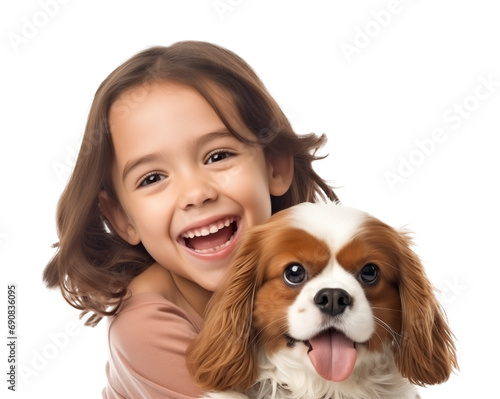 Happy Boy Kid With Pet Dog Isolated on Transparent Background 