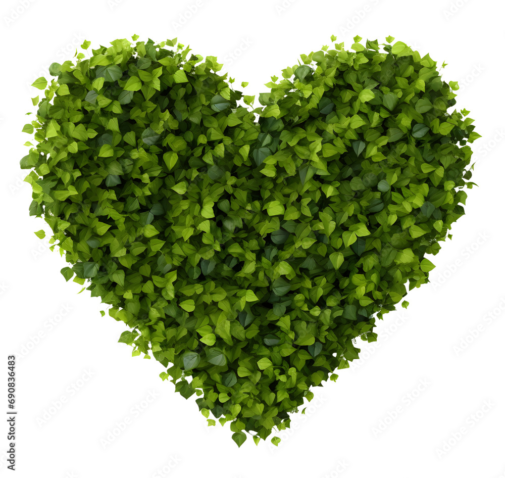 Natural heart shape tree and leaf with isolated on transparent background. PNG file, 3D rendering illustration, Clip art and cut out