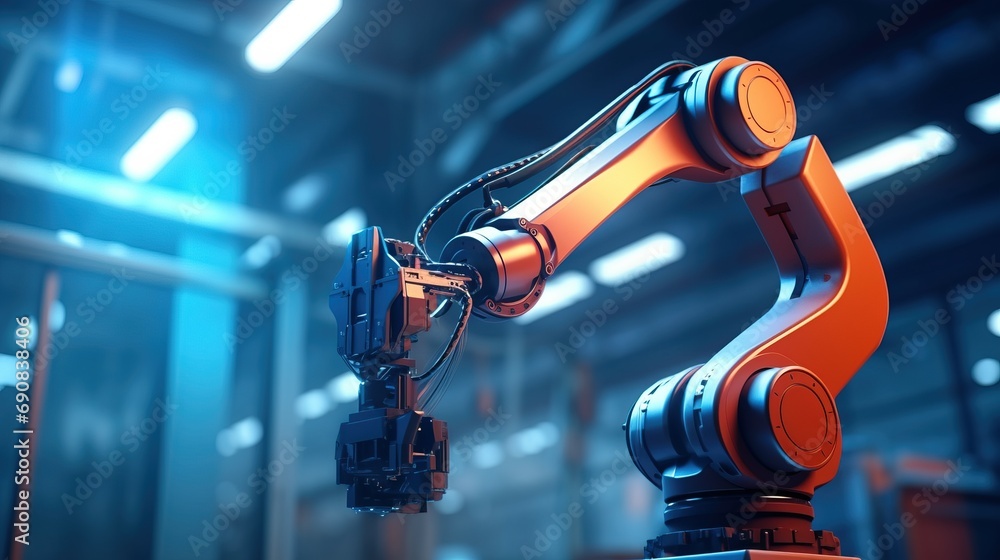 Robotic arm machine technology with background mechanical factory generated by AI