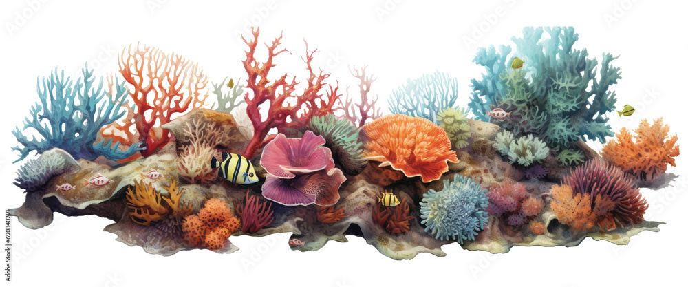 watercolor coral reef - obrazy, fototapety, plakaty 