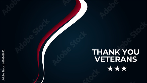 USA Veterans Day greeting card with brush stroke background in United States national flag colors and hand lettering text Happy Veterans Day. Waving American flag, US national day November 11. 