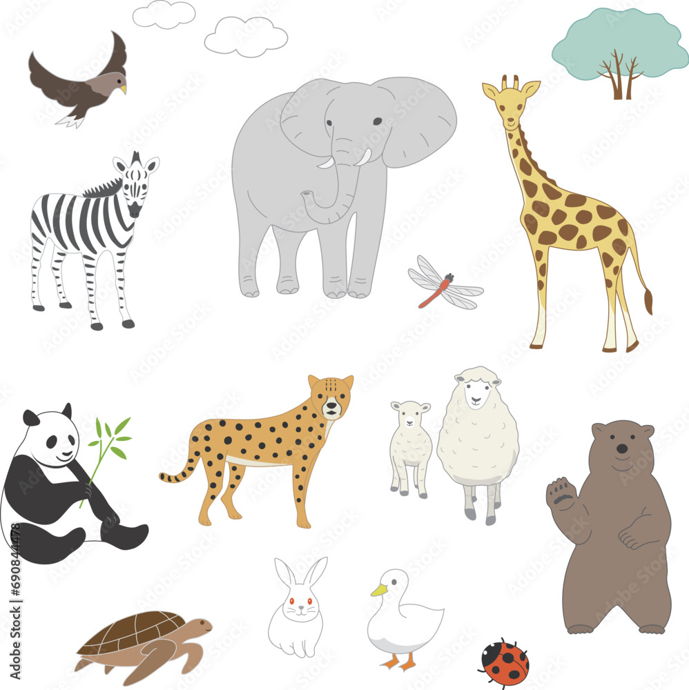 動物、生き物セットイラスト 動物、生き物セットイラスト