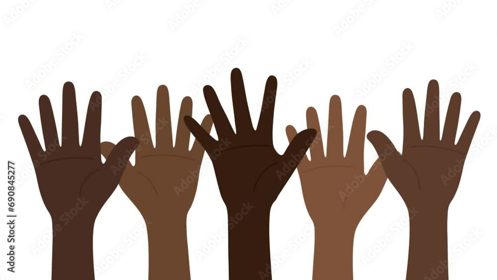 Flat design animation of people with dark skin tone raising their hands. Flat design animation of people with dark skin tone raising their hands.