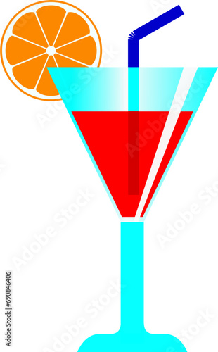 Glass of mocktail with orange on isolated clear background, ready for retouch design